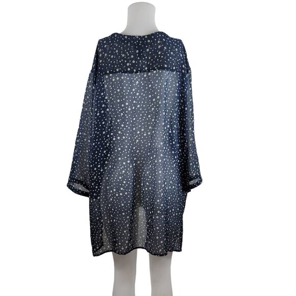 Maggie Barnes Catherines Semi Sheer Blue Polka Dot Women's Blouse 3X - Picture 3 of 4